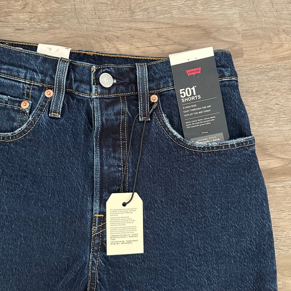 NWT Levi's® Premium 501® Original High Rise Dark Wash Distressed Jean Shorts - Picture 3 of 7